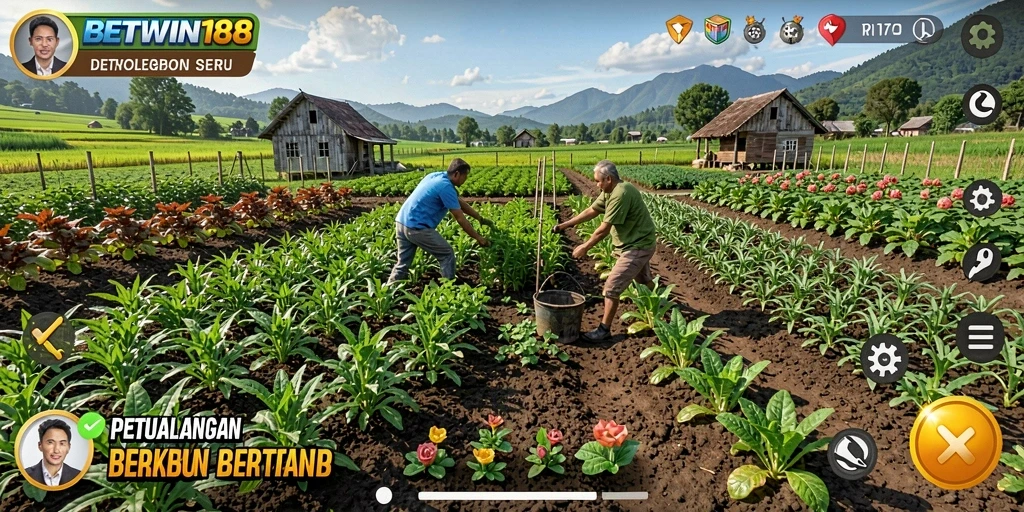 Screenshot gameplay BETWIN188 yang menampilkan lahan pertanian yang subur.
