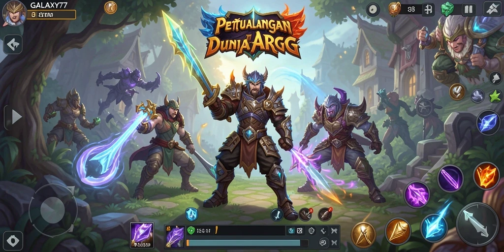 Tangkapan layar menampilkan pertempuran seru dalam GALAXY77.