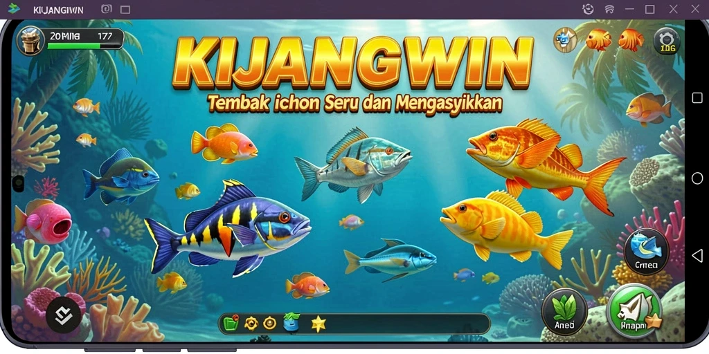 Tampilan menarik dari gameplay KIJANGWIN saat menembak ikan.