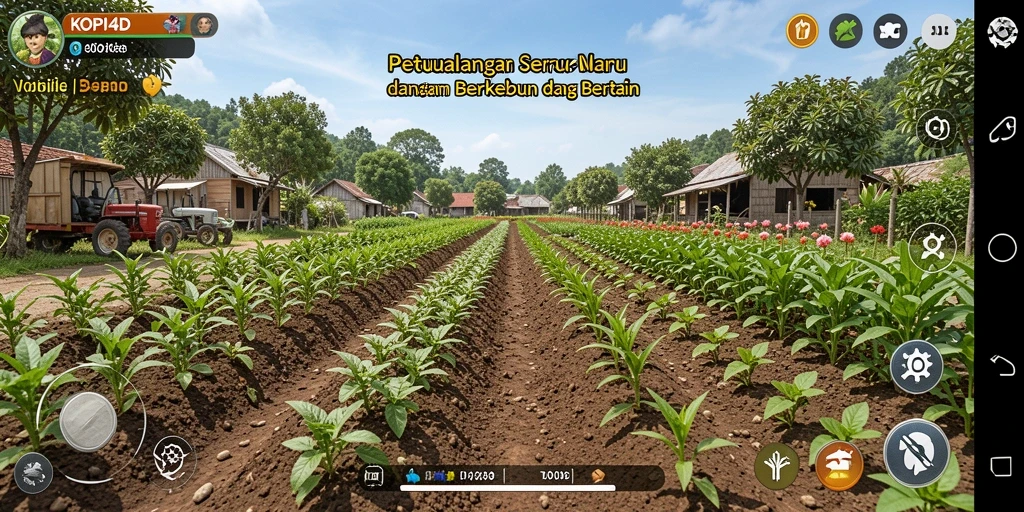 Tampilan screenshot gameplay KOPI4D dengan aktivitas bertani yang seru.