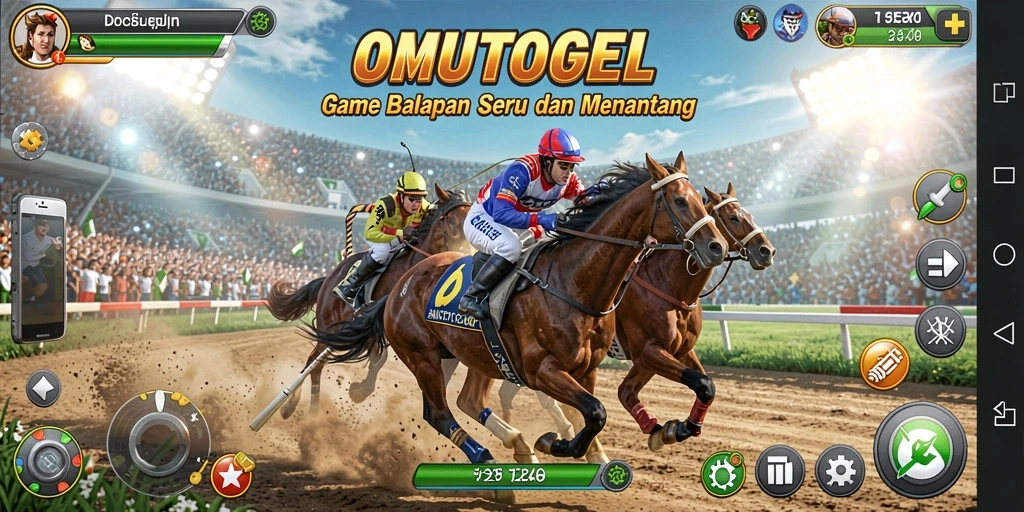 Tampilan gameplay OMUTOGEL yang menarik saat balapan.