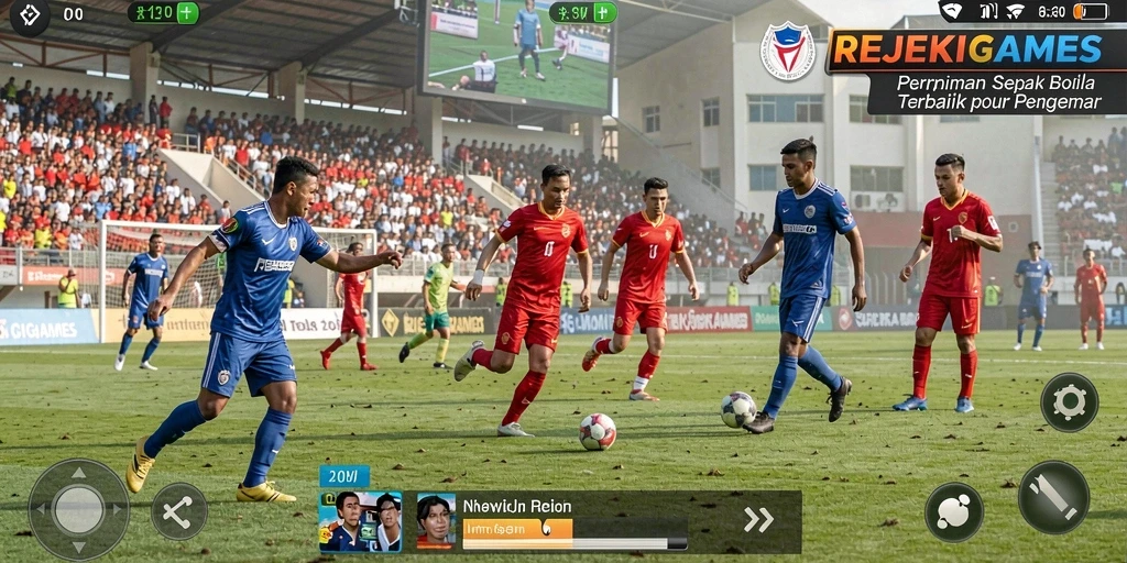 Tampilan gameplay menarik dari pertandingan sepak bola dalam REJEKIGAMES.
