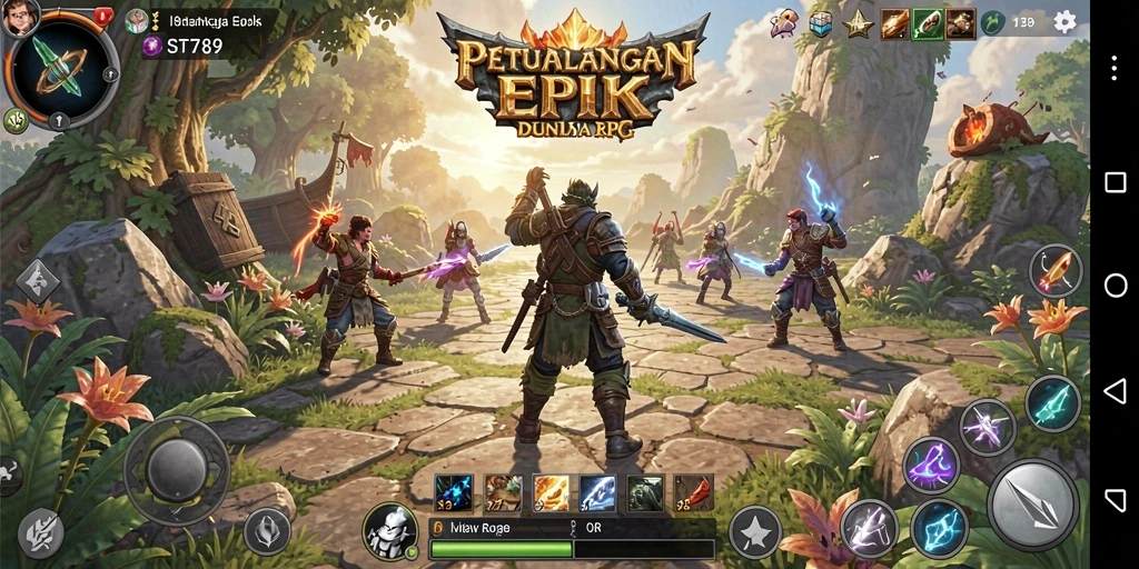 Tampilan gameplay ST789 yang menawan dengan karakter petualang.