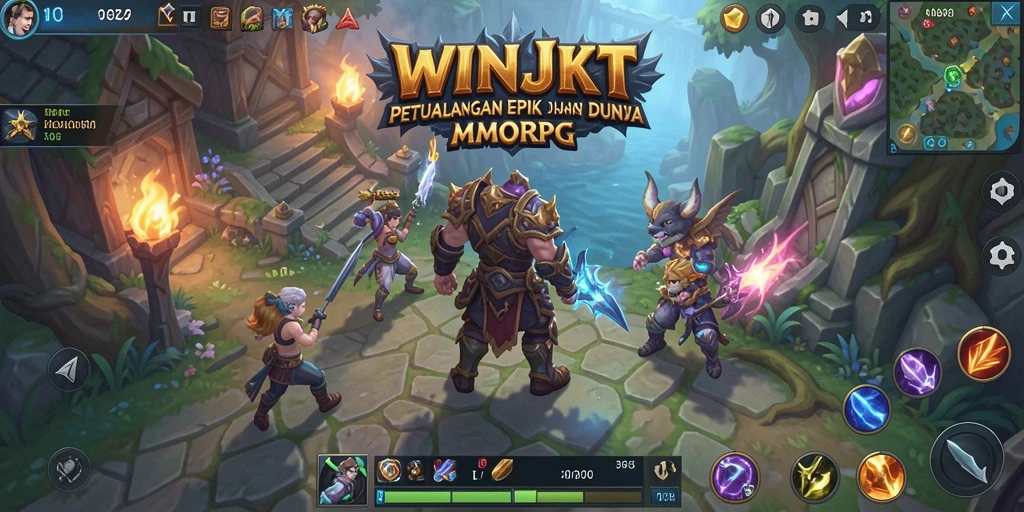 Screenshot gameplay WINJKT menampilkan pertempuran epik di dunia MMORPG.